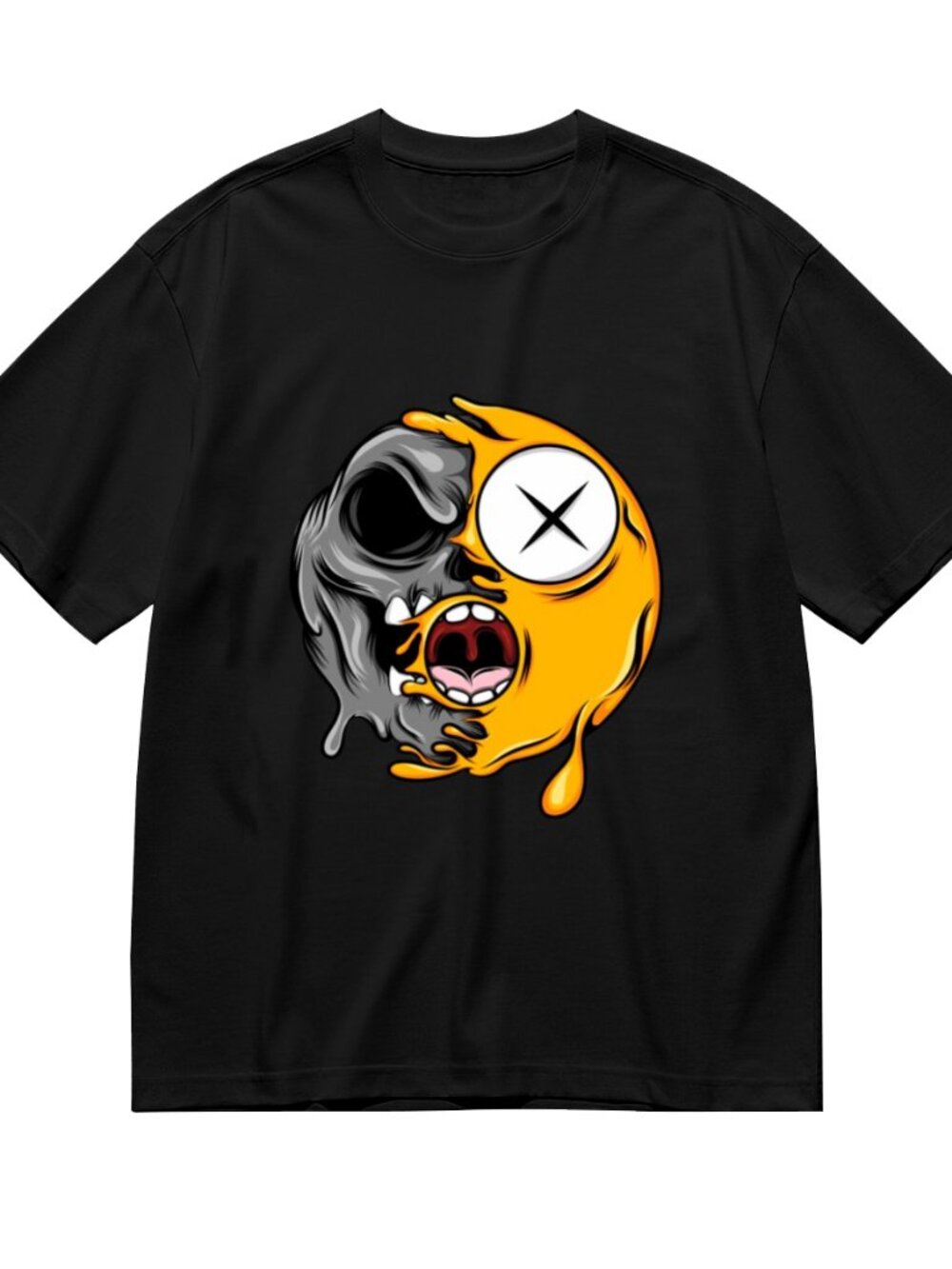 Graphic Short Sleeve Tee with Yellow & Gray Melted Emoticon - Picture 3 of 5